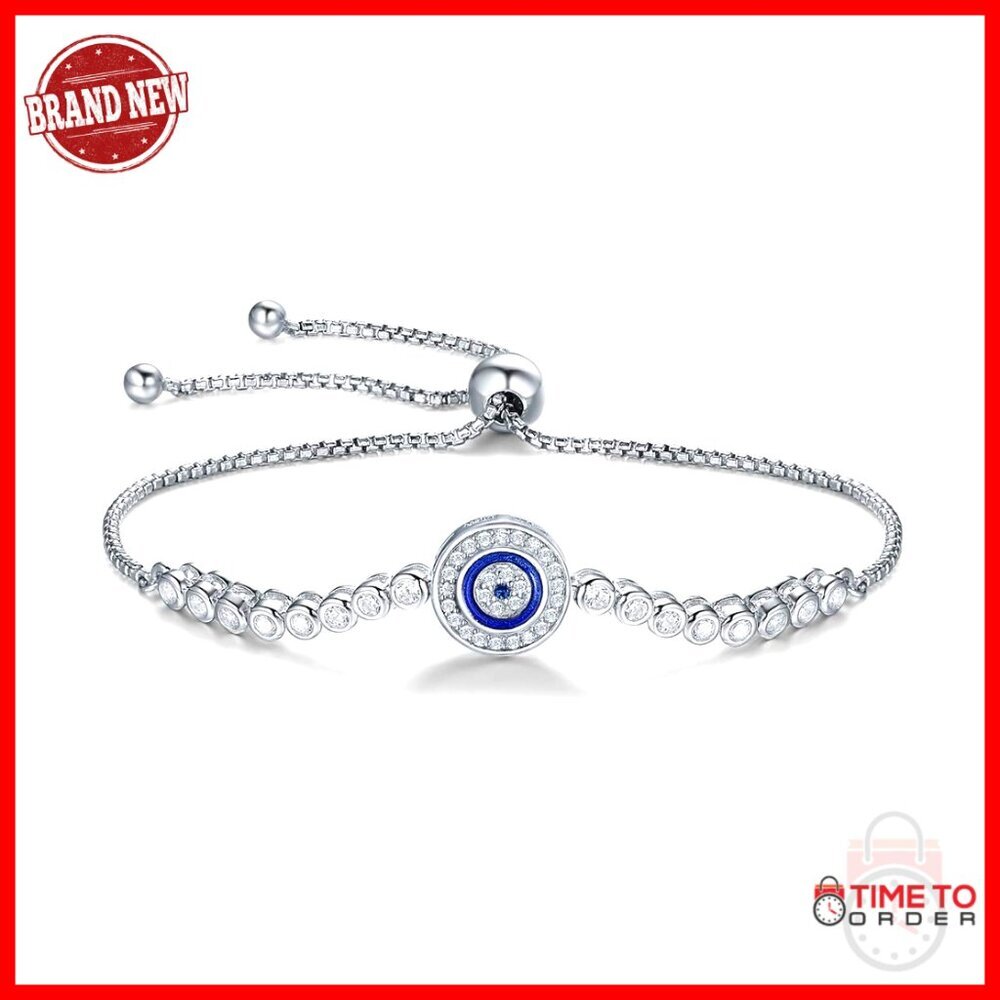 925 Sterling Silver Evil Eye Protection Bracelet Adjustable Tennis Bracelet